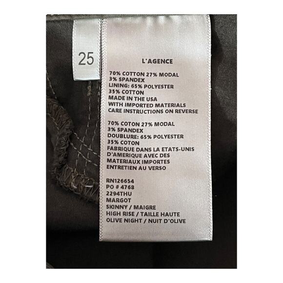 L'Agence Pants Margot high rise skinny olive size 25 - Picture 6 of 7